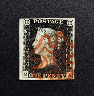 Lot 2159 - 1d Penny black (MA) 4 margin with fine red MX un plated.