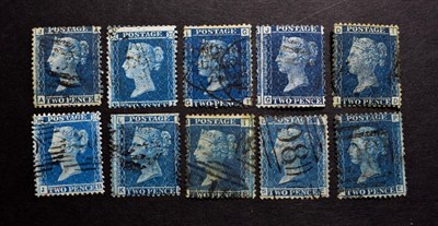 Lot 2162 - Collection of ten used twopenny blues on stock card