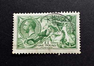 Lot 2184 - Sg 403 £1 Green Seahorse fine used example with JERSEY cds