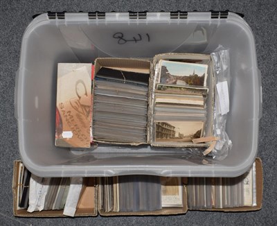 Lot 2231 - LARGE PLASTIC CONTAINER WITH 9 SMALL CARTONS AND LOOSE POSTCARDS. Contains superb collection of...