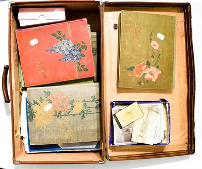 Lot 2249 - Suitcase, vintage postcard albums x 6 some interesting 1st World War cards and photos and...