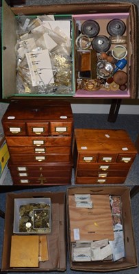 Lot 1011 - Three small wooden drawer cabinets containing: mineral pocket watch glasses, 19th/20th century...