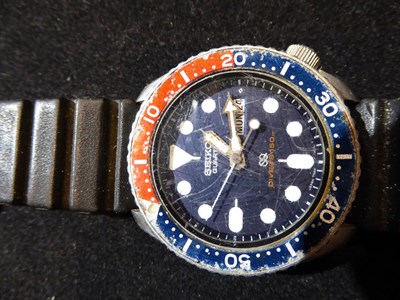 Lot 1015 - A ''Pepsi'' bezel Seiko diver's wristwatch; a 9 carat gold black enamel dial wristwatch; other...