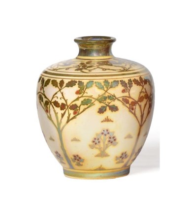 Lot 1005 - A Pilkington's Royal Lancastrian Lustre Vase, by Charles Cundall, dated 1907, with birds, oak...