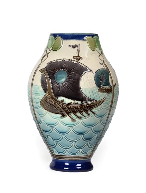 Lot 1010 - A Burmantofts Faience Pottery Vase, shape No.2199, designed by Joseph Walmsley, decorated with...