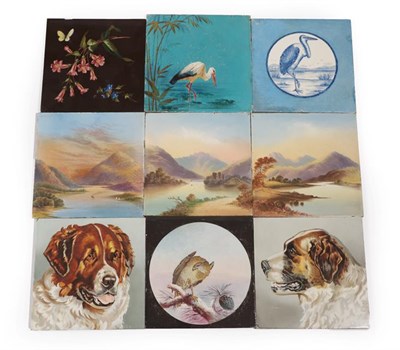 Lot 1021 - A Pair of Victorian 8'' Tiles, painted with Loch Anne and Ben Lomond, 20cm square; Two...