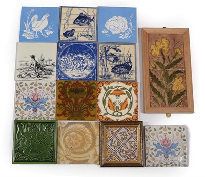 Lot 1025 - Six Minton 6'' Tiles, decorated with fish, frogs, birds and a dog, 15cm square; and Nine Other...