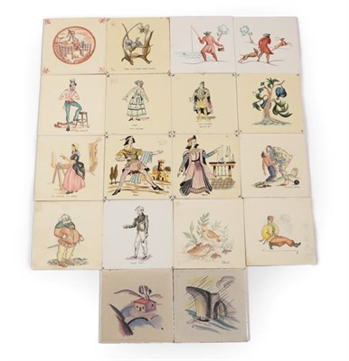 Lot 1029 - Eighteen Packard & Ord Ltd 6'' Tiles, with the Shakespearian Characters (2) Dickens Characters...