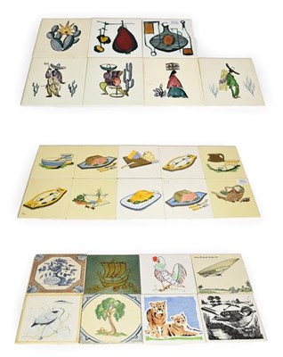 Lot 1033 - Ten 1950's Kitchen Series 6'' Tiles, probably designed by Alfred B.Read, painted with meat,...