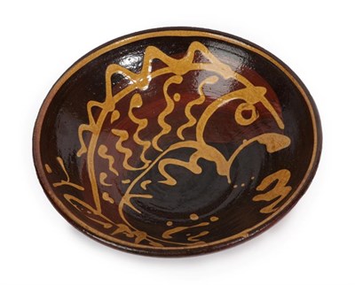 Lot 1051 - Clive Bowen (b.1943): A Earthenware Bowl, wood-fired and slip decorated with a fish, unmarked,...