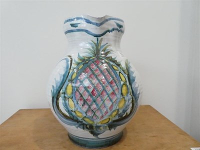 Lot 1054 - Alan Caiger-Smith (b.1930): A Large Earthenware Jug, 1962, tin-glazed and painted with a pineapple