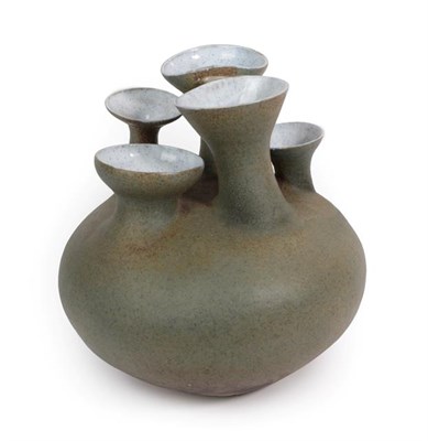 Lot 1056 - Michael Emmett (b.1945): An Earthenware Vase, with sculptural neck, green glaze, impressed ME...