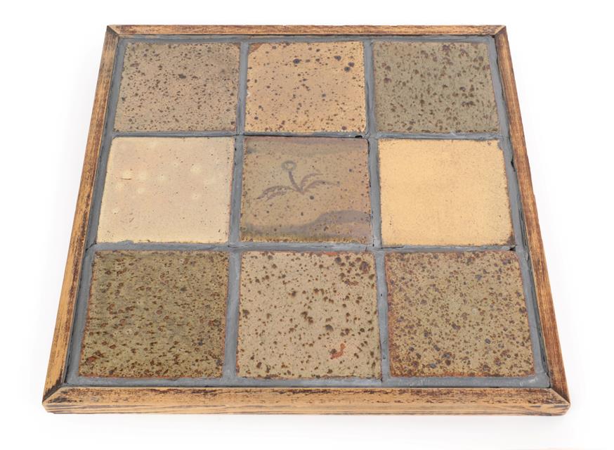 Lot 1062 - Leach Pottery: Nine Stoneware Tiles, the central tile decorated with a flower, one tile with...