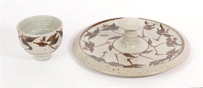 Lot 1066 - David Lloyd Jones (1928-1994): A Large Stoneware Serving Tray and Bowl, with wax-resist decoration