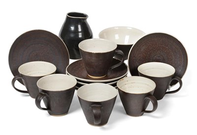 Lot 1070 - Dame Lucie Rie DBE (1902-1995) and Hans Coper (1920-1981): A Tea Service, comprising six cups,...