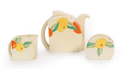 Lot 1075 - A Clarice Cliff Citrus Stamford Teaset, comprising teapot and cover, milk jug and sugar bowl,...