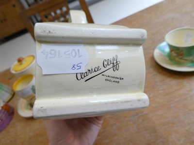 Lot 1076 - A Clarice Cliff Wilkinson Chalet Bon Jour Coffee Pot and Cover, printed marks, 19cm; and A...