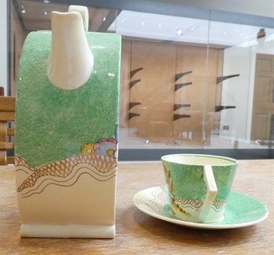Lot 1076 - A Clarice Cliff Wilkinson Chalet Bon Jour Coffee Pot and Cover, printed marks, 19cm; and A...