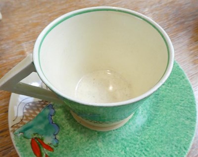 Lot 1076 - A Clarice Cliff Wilkinson Chalet Bon Jour Coffee Pot and Cover, printed marks, 19cm; and A...