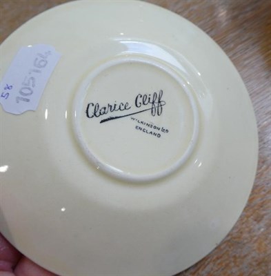 Lot 1076 - A Clarice Cliff Wilkinson Chalet Bon Jour Coffee Pot and Cover, printed marks, 19cm; and A...
