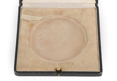 Lot 1090 - René Lalique (French, 1860-1945): A Frosted Glass Portrait Medallion, moulded with the profile...