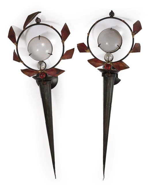 Lot 1107 - Mark Brazier-Jones (b.1956): A Pair of Olympia Wall Lights, each torch mounted with a laurel...