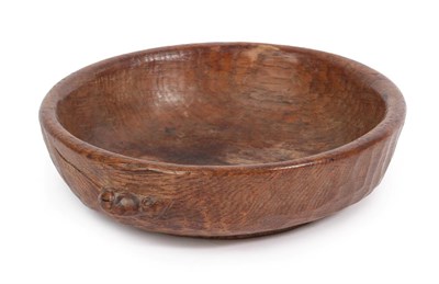 Lot 1112 - Robert Mouseman Thompson (1876-1955): An English Oak Circular Fruit Bowl, circa 1940's, tooled...