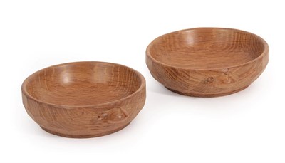 Lot 1130 - Workshop of Robert Mouseman Thompson (Kilburn): A Pair of English Oak Circular Nut Dishes, post...