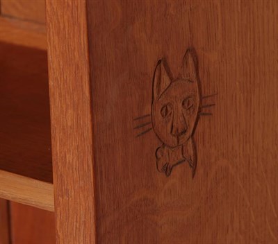 Lot 1151 - Cat and Mouseman: A Pair of Lyndon Hammell (Harmby) English Oak Open Bookcases, raised...
