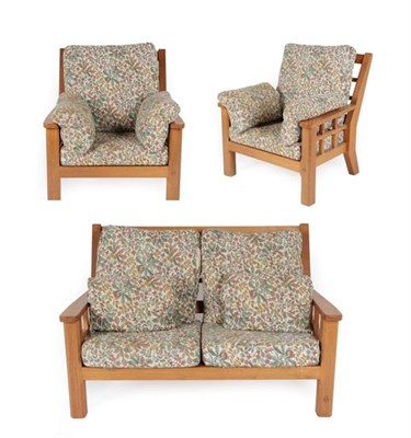Lot 1157 - Knightman Family: An Old Mill Furniture (Balk) English Oak Three Piece Suite, comprising Two-Seater