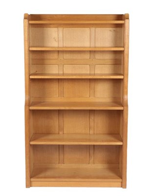 Lot 1160 - Keith L Moorey (1930-2019): An English Oak Tall Open Bookcase, made in 1997, adzed ends and...