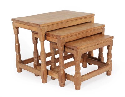 Lot 1168 - A Sid Pollard (Thirsk) English Oak Nest of Three Tables, the rectangular tops on four octagonal...