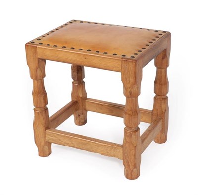 Lot 1169 - A Sid Pollard (Thirsk) English Oak Stool, with nailed hide seat, on four octagonal legs joined...