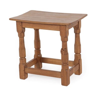 Lot 1173 - Squirrelman: A Trevor Hutchinson (Husthwaite) English Oak Dish Top Stool, the nailed top on...