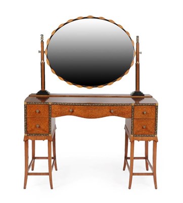 Lot 1188 - A Bath Cabinet Makers Art Deco Seven Piece Amboyna Burl and Walnut Bedroom Suite, ebonised and...