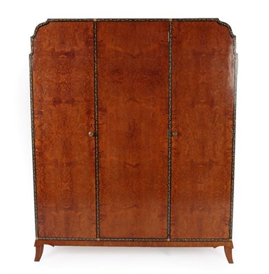 Lot 1188 - A Bath Cabinet Makers Art Deco Seven Piece Amboyna Burl and Walnut Bedroom Suite, ebonised and...