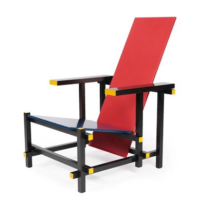 Lot 1199 - A Cassina 635 Red and Blue Lounge Chair, designed by Gerrit Thomas Rietveld, the frame in...