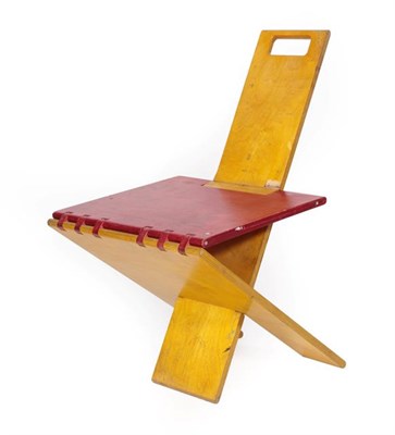 Lot 1203 - David Linley (b.1961): A Red and Yellow Stained Birch Plywood Folding Desk and Chair, desk 122cm by