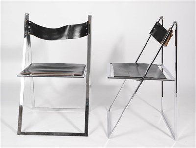 Lot 1207 - A Pair of Vono Lubke Folding Chairs, circa 1970, chromed Flat steel frames with black leather...