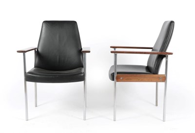 Lot 1213 - Sven Ivar Dysthe (Norwegian, b.1931) for Dokka Mobler: A Pair of 1960's Rosewood, Black Upholstered