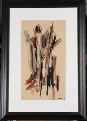 Lot 1 - Isgan Baz (b.1918) Turkish Abstract Signed and dated (19)58, mixed media on paper, 49cm by 27cm...