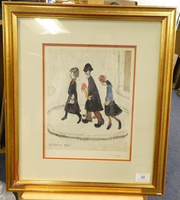 Lot 36 - After Laurence Stephen Lowry RBA, RA (1887-1976) ''The Family'' Signed in pen, with the...