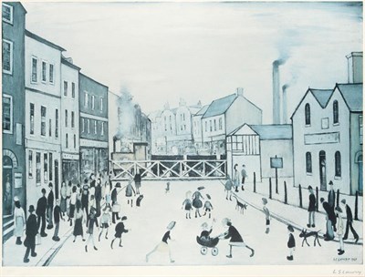 Lot 39 - After Laurence Stephen Lowry RBA, RA (1887-1976)  ''Level Crossing, Burton-on-Trent''  Signed, with