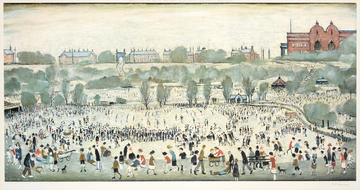 Lot 42 - After Laurence Stephen Lowry RBA, RA (1887-1976)  ''Peel Park''  Signed, with the blindstamp...