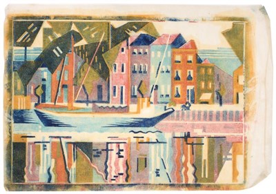 Lot 57 - Edith Lawrence (1890-1973) ''Canal Middleburg, Zeeland'' Linocut, 27cm by 39cm  Provenance:...