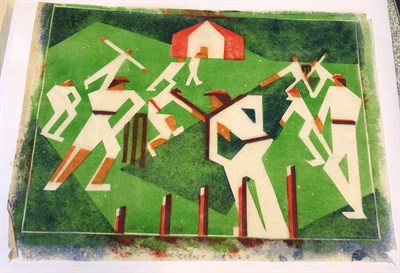 Lot 59 - Edith Lawrence (1890-1973) ''Cricket'' Signed, inscribed and numbered 13/25, linocut, 27cm by 37cm