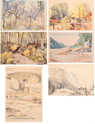 Lot 62 - Edith Lawrence (1890-1973) ''Brittany''  Signed and inscribed, watercolour, together with five...