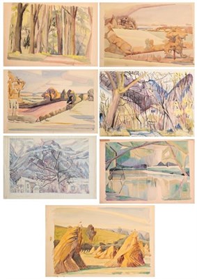 Lot 63 - Edith Lawrence (1890-1973) ''The River Epte'' Signed and inscribed, watercolour, together with...