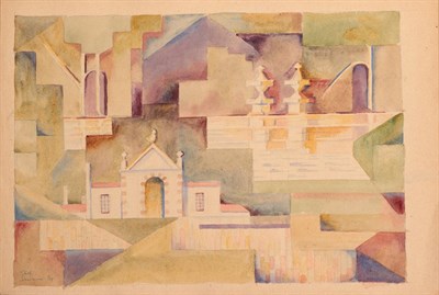 Lot 64 - Edith Lawrence (1890-1973) Landscape with architectural studies Signed and dated (19)59,...