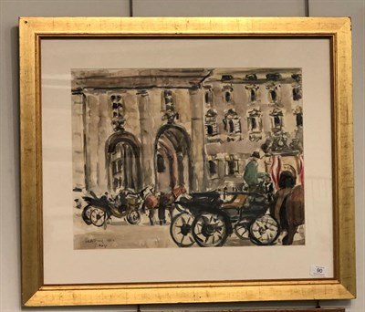 Lot 90 - Paul Maze (1887-1979) French ''Carriages in Saltzburg''  Signed, inscribed and dated 1964,...